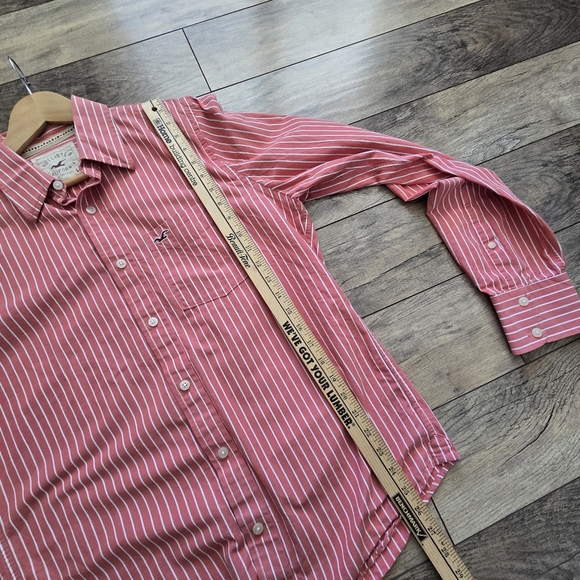 Hollister Cal. Men's Salmon Color 💯 Cotton Striped Button Up Long Sleeve Shirt - Picture 10 of 12